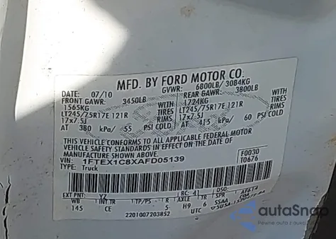 2010 Ford F-150 Fx2 Sport/Stx/Xl/Xlt из США, поврежденный, VIN 1FTEX1C8XAFD05139